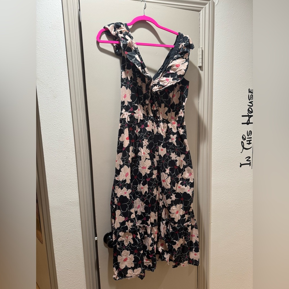 Who What Wear Black Midi Floral Dress GUC